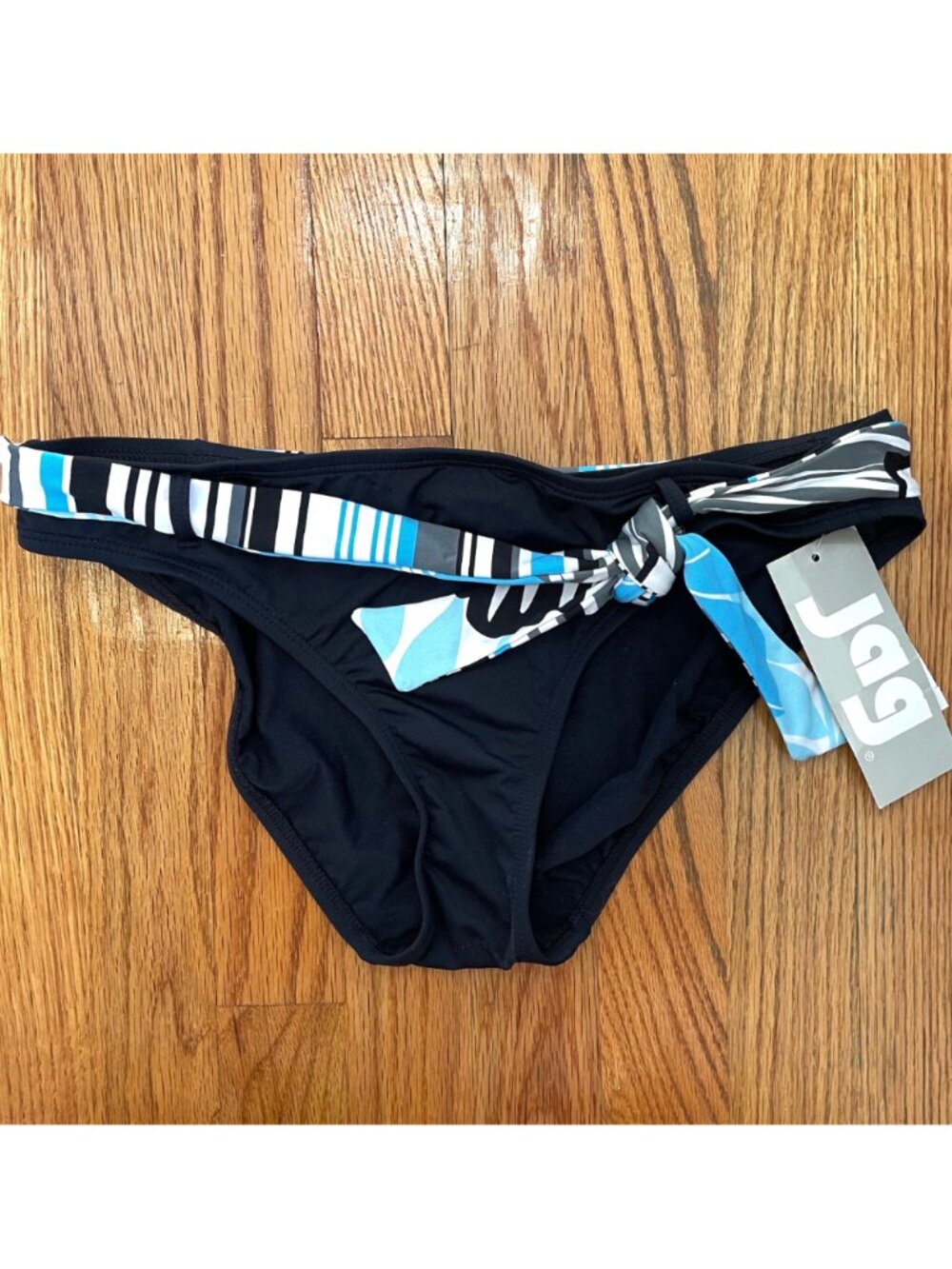 NEW NWT JAG JEANS Solid Black Blue White Belted Stripe Y2K Bikini BOTTOM Medium